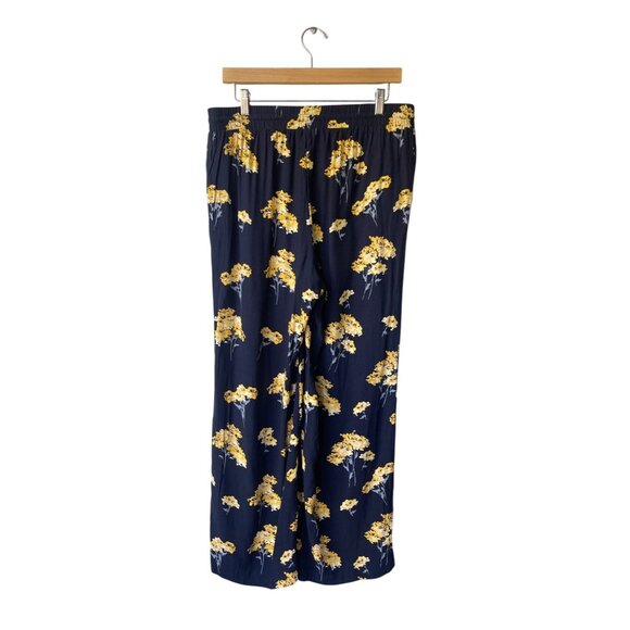 Loft Womens Wide Leg Floral Pants M Navy Drawstring Beach Boho Vacay Resort - Picture 6 of 11